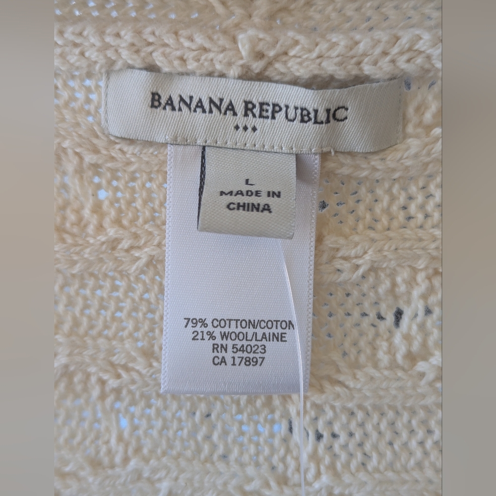 NWT Banana Republic Short Sleeve Crochet Waterfall Short Sleeve Cardigan -  Sz L - Picture 2 of 5